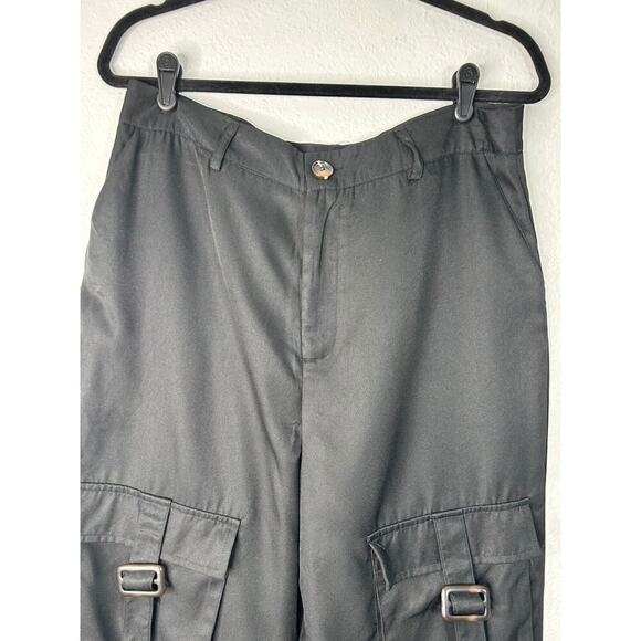 Pretty Little Thing Tall Black Cargo Pocket Detail Buckle Trouser SZ 14 Wide Leg - Picture 3 of 12